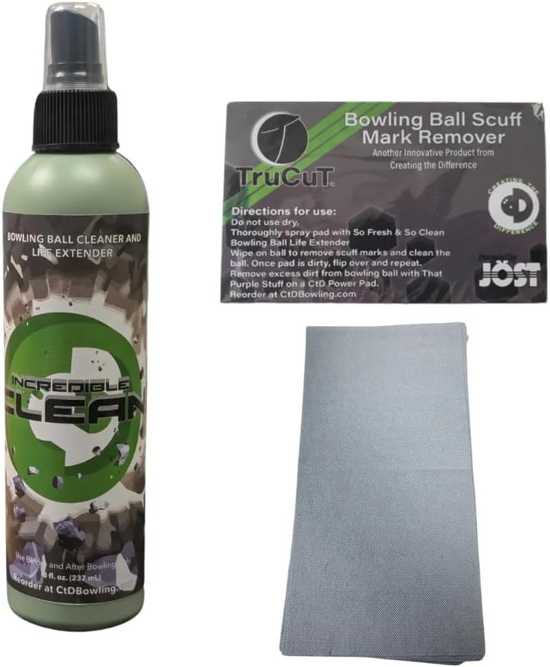 Creating the Difference Incredible Clean Kit | Bowling Ball Cleaner and Life Extender | Strongest Formula Available | Includes 8 oz Bottle Plus a Trucut Scuff Mark Remover & 10 DurablenX Towels - Image 1